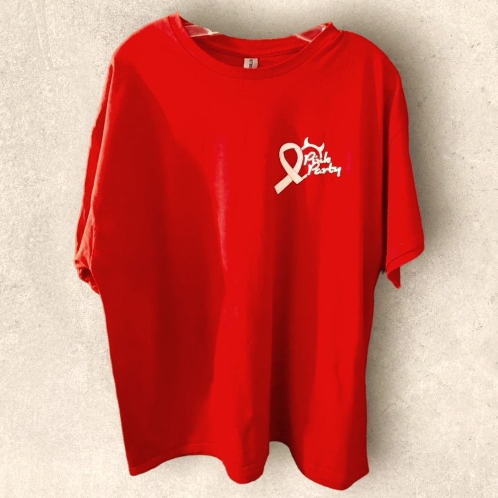 Gildan | Men's Red 'Pink Party' Breast Cancer Awareness T-Shirt | Size X-Large |